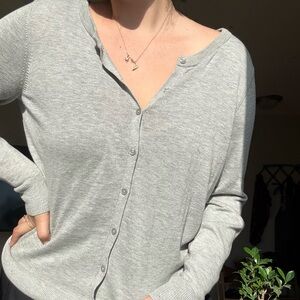 Light Gray Button-Up Cardigan Cotton Blend Cozy All Season Light Sweater